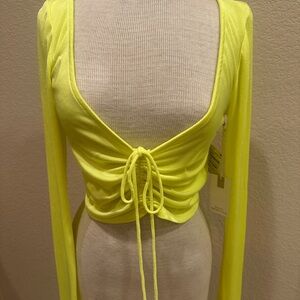 Good American Neon Yellow Drawstring Crop Top